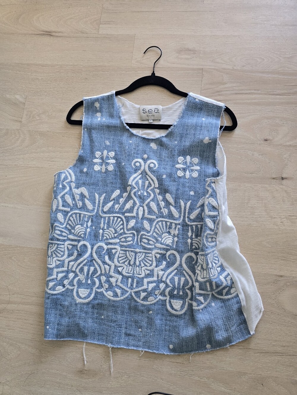 Sea New York Blue and White Embroidered Sleeveless Tank Top